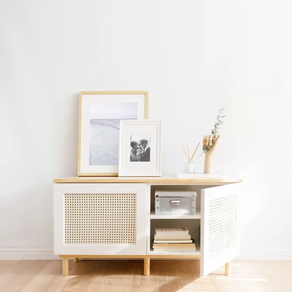 Lattice White Double Door Console