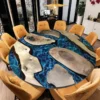 Walnut Blue Round  Epoxy Table