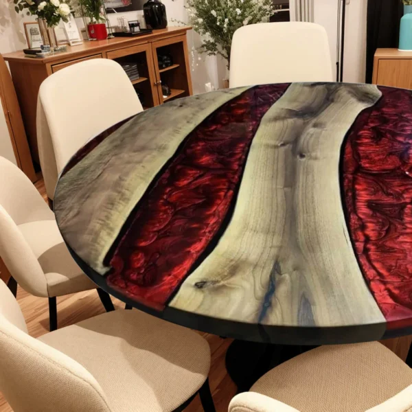 Walnut Red Round  Epoxy Table